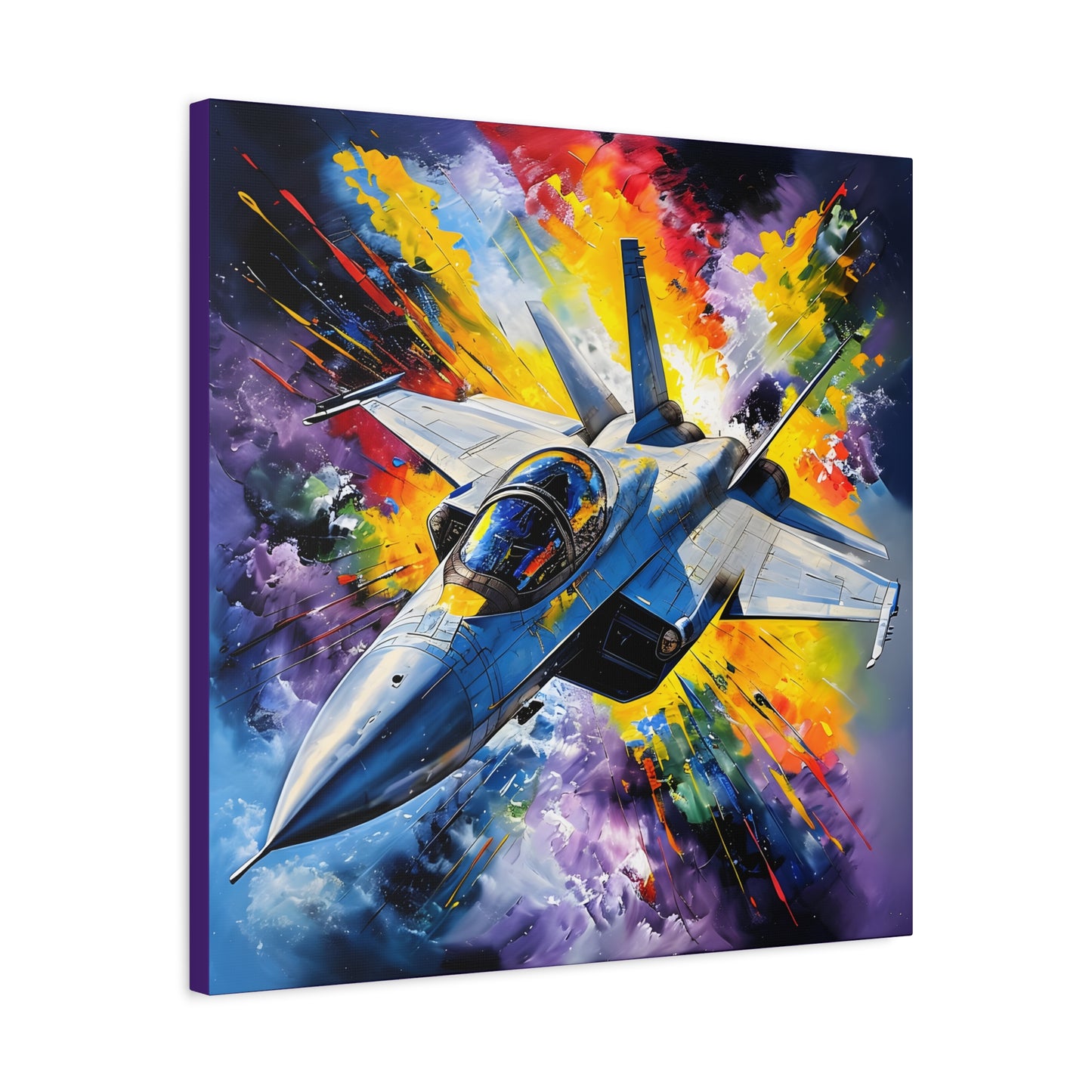 Fighter Jet Wall Art - Colorful Matte Canvas Print for Aviation Enthusiasts