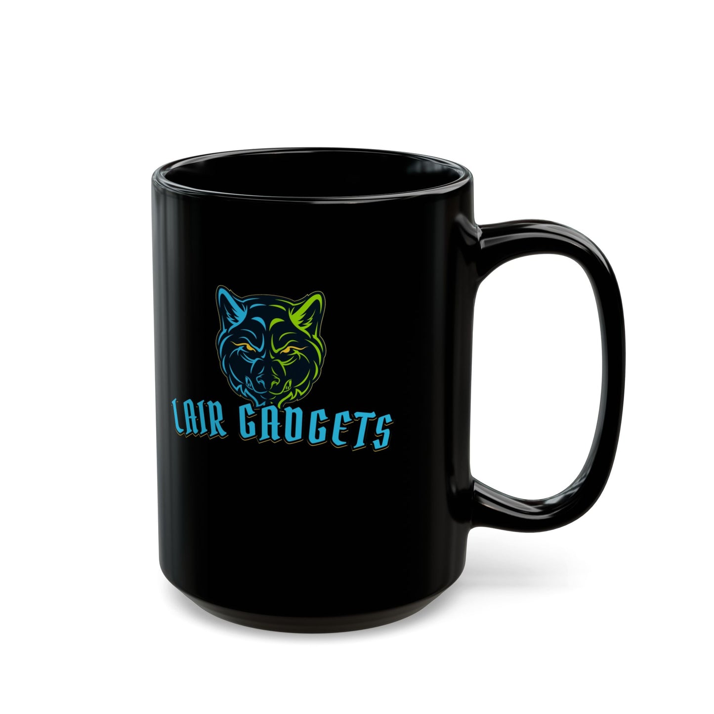 Lair Gadgets Vibrant Wolf Ceramic Coffee Mug, Glossy Black Finish, Ideal for Everyday Use