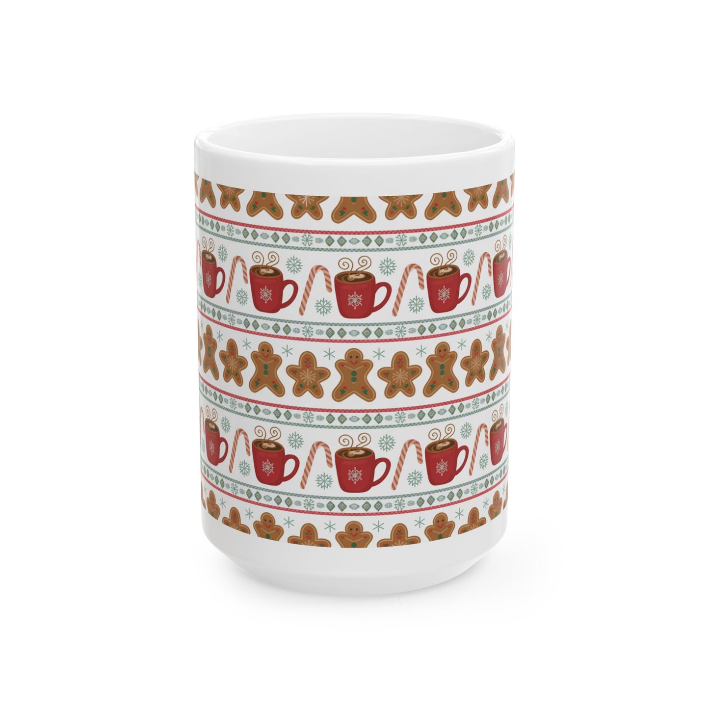 Festive Gingerbread Ceramic Mug - Holiday Hot Cocoa Cup, Christmas Gift, Warm Beverage Mug, Winter Drinkware, Seasonal Coffee Mug