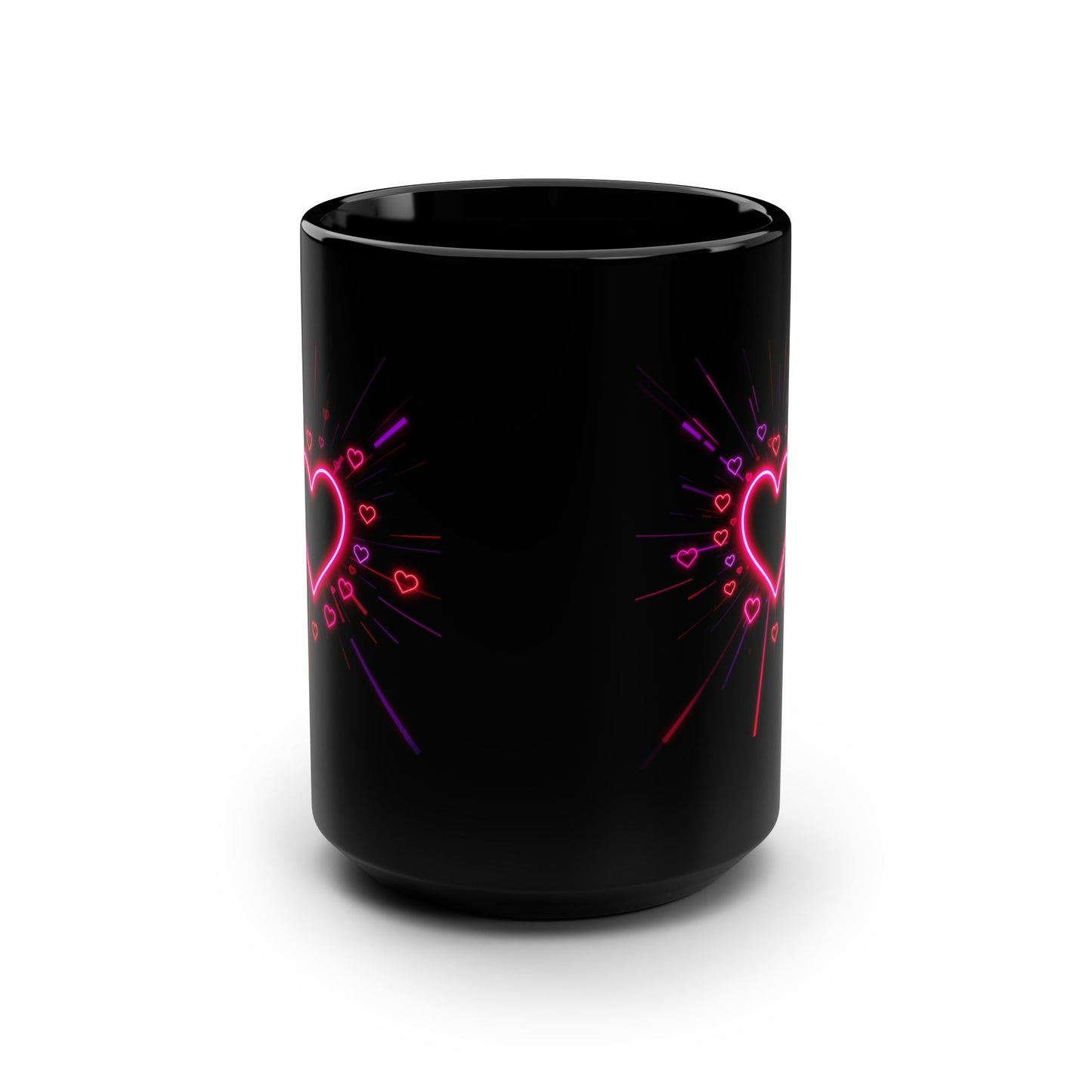 Neon Heart Black Mug — 15oz Romantic Coffee Cup- Score 86
