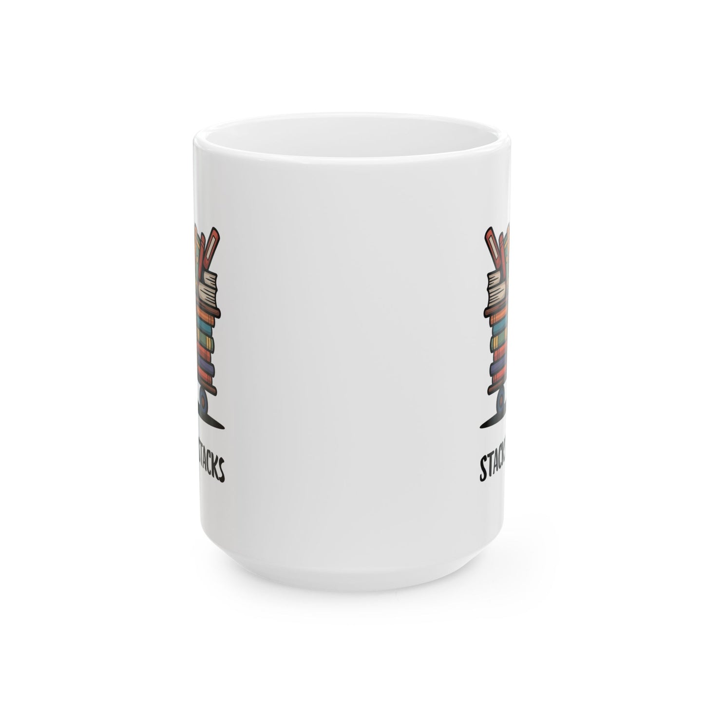 Librarian Coffee Mug – “Stacks on Stacks” Library Cart Design, Book Lover Gift