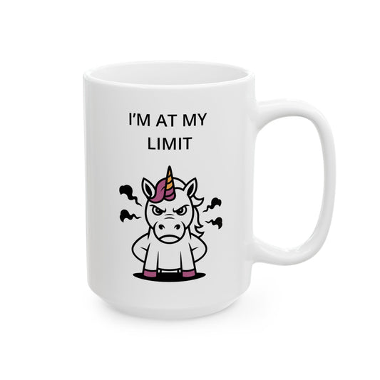 Funny Boundary Coffee Mug – I’m At My Limit Unicorn, 15oz Ceramic Mug for Office Work