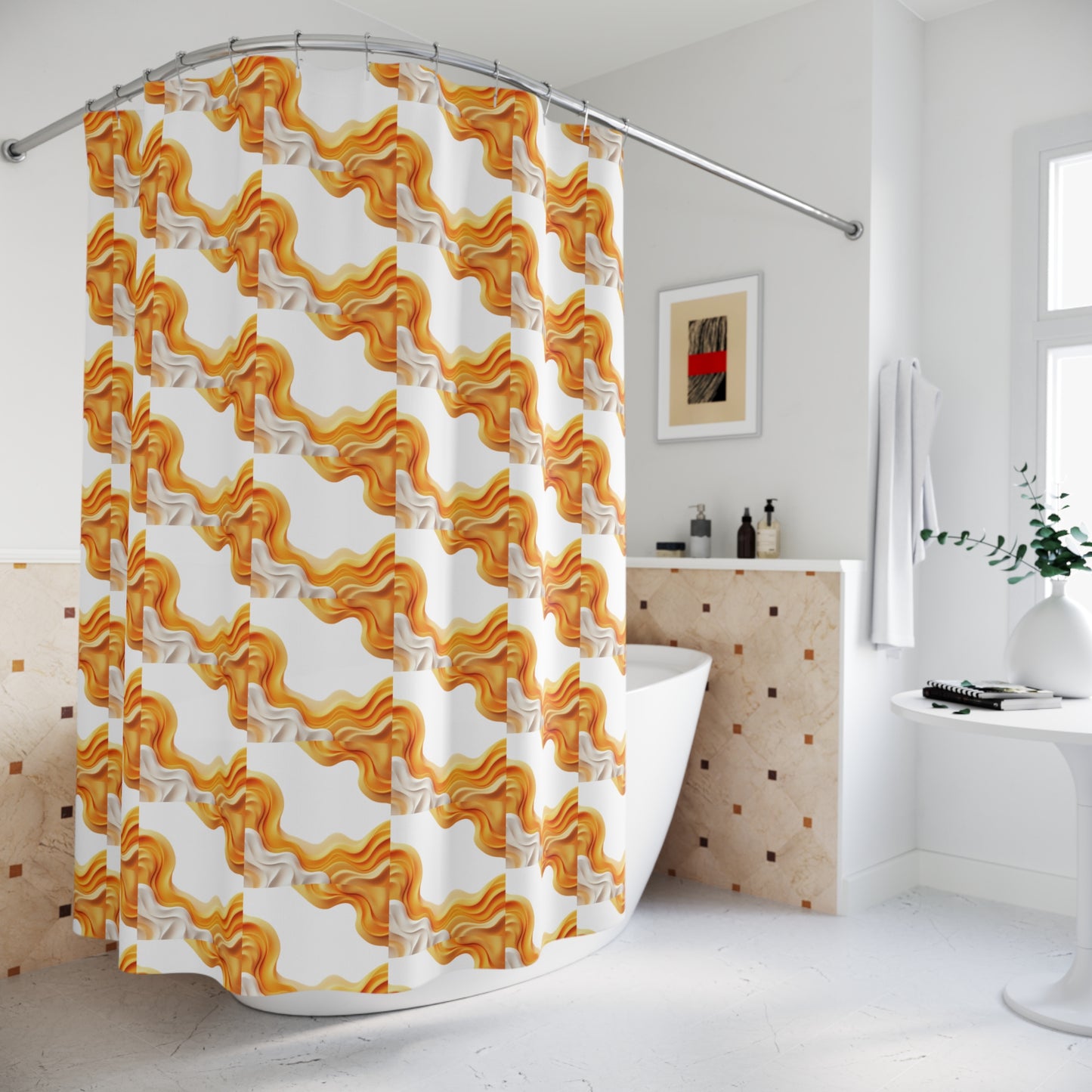 Orange Cream Shower Curtain - Vibrant Floral Print for Brightening Up Any Bathroom