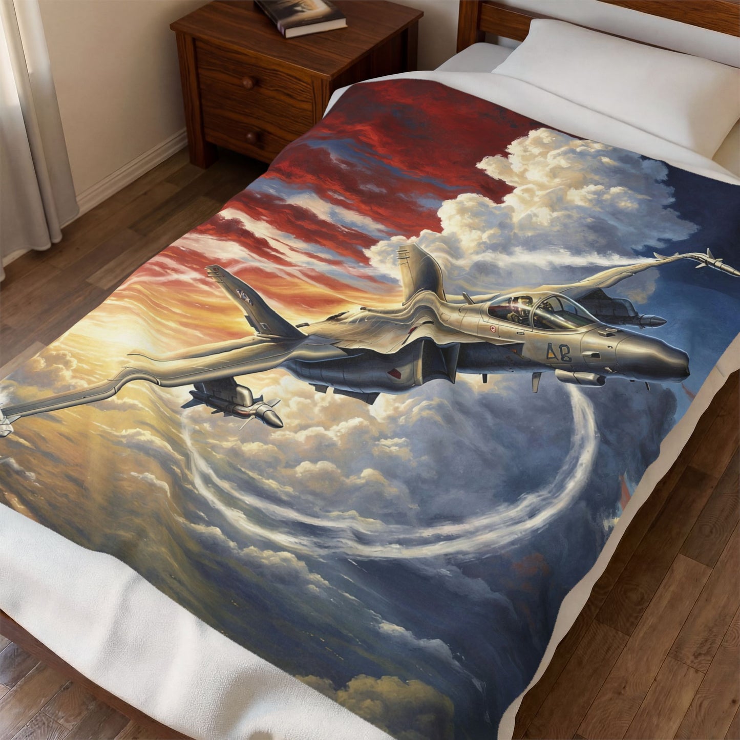 Fighter Jet Throw Blanket  – Military Aviation Patriotic Decor – Soft Plush Air Force Inspired Accent for Couch Bed Chair – by Lair Gadgets