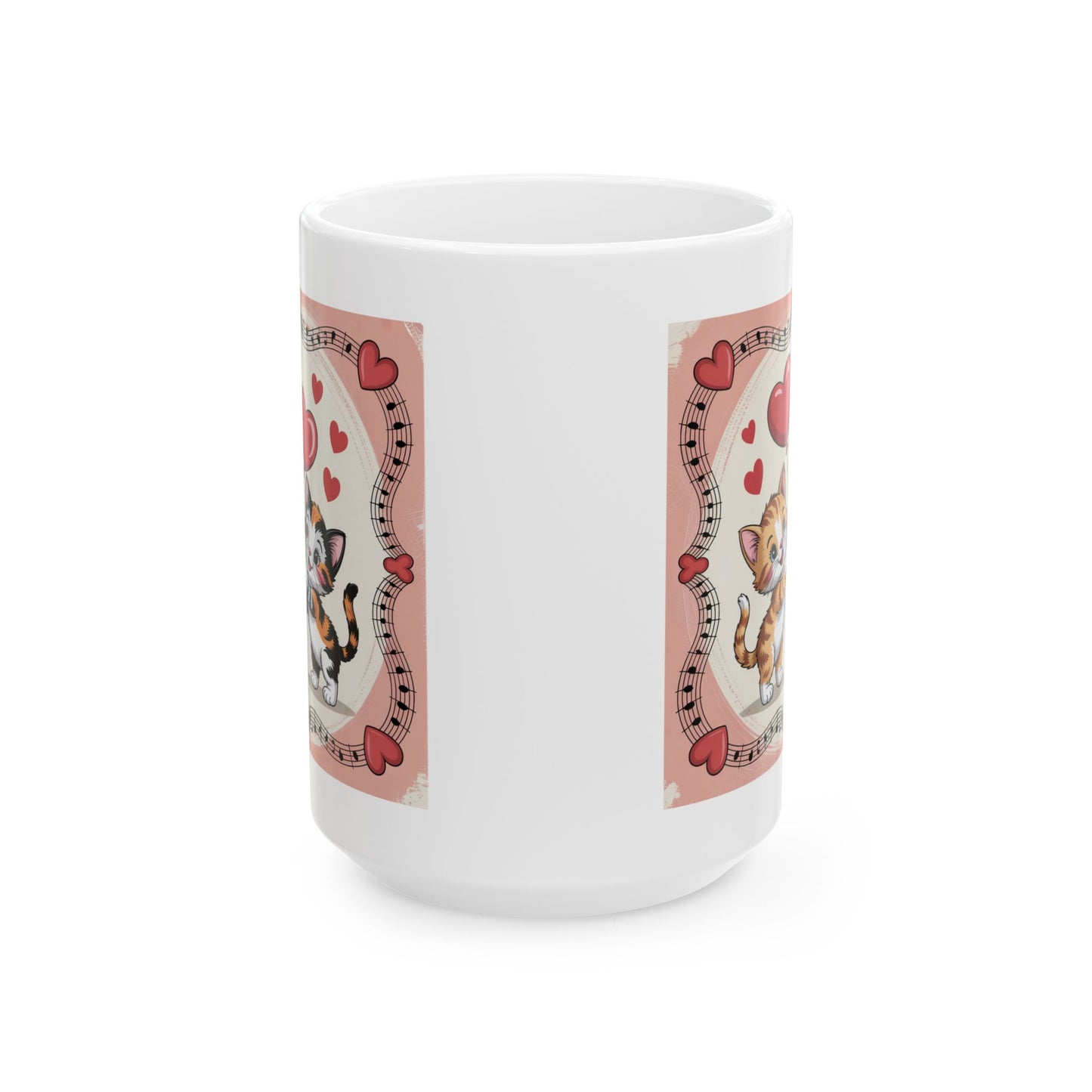Lair Gadgets Valentine Coffee Mug with Cute Kitten Heart Balloon Design, 15 oz White Ceramic Coffee Mug, Retro Cat Gift Mug for Cat Lovers — Retro Kitten Heart Balloons