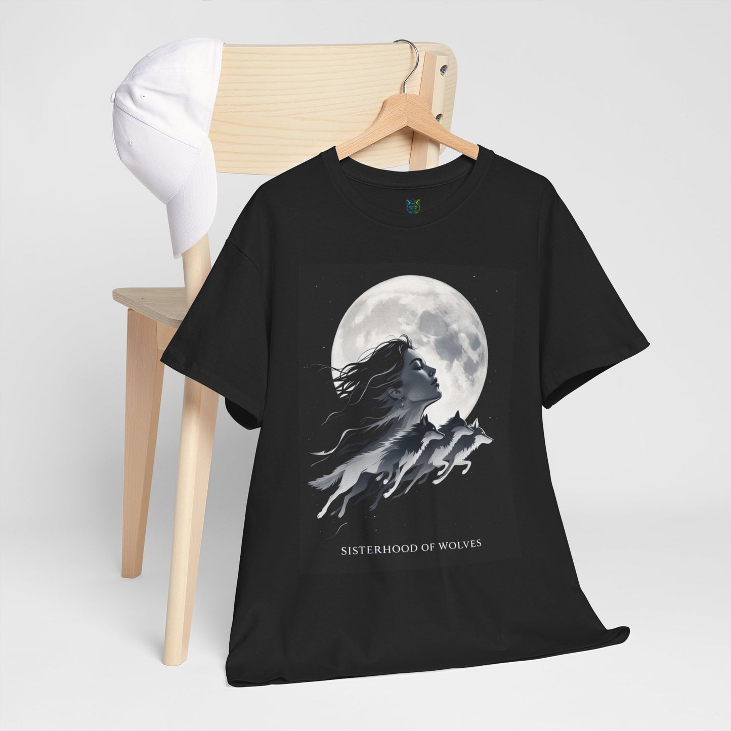 Sisterhood of Wolves Tee, Heavy Cotton T-shirt with Mystical Moon Design