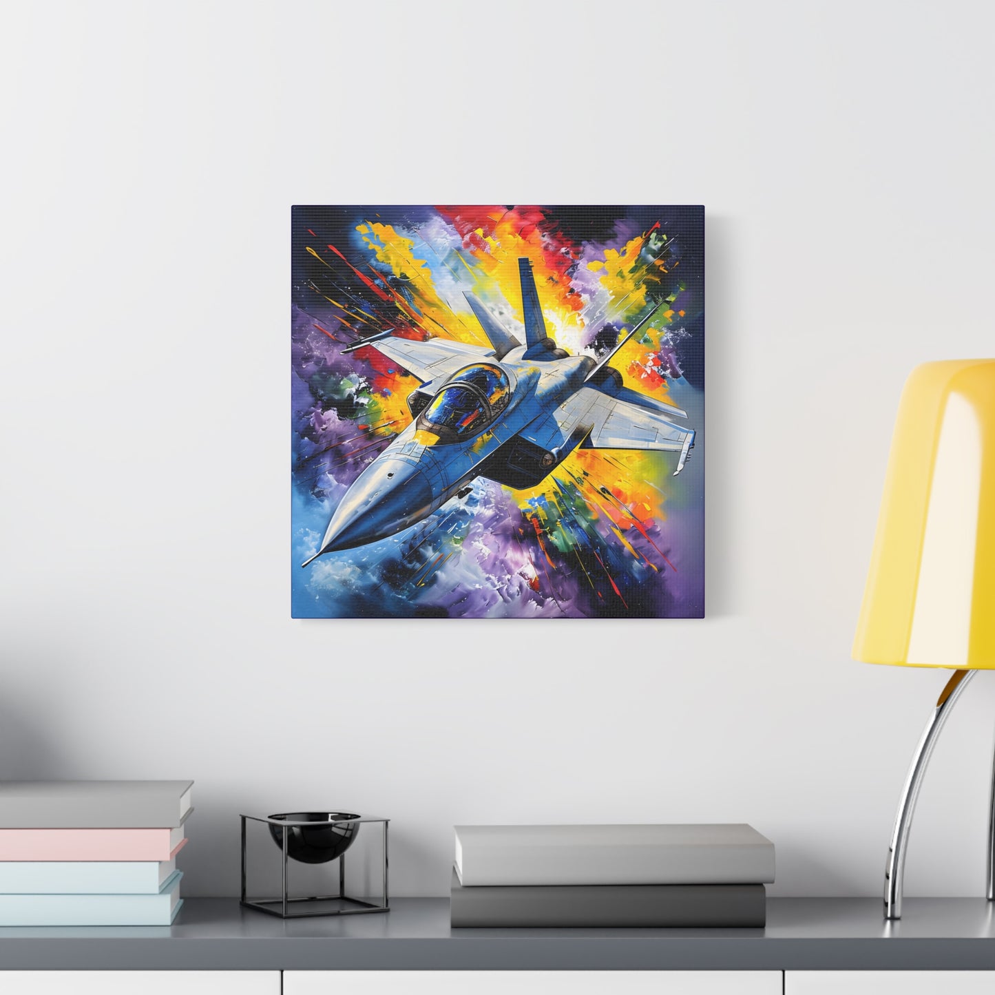 Fighter Jet Wall Art - Colorful Matte Canvas Print for Aviation Enthusiasts