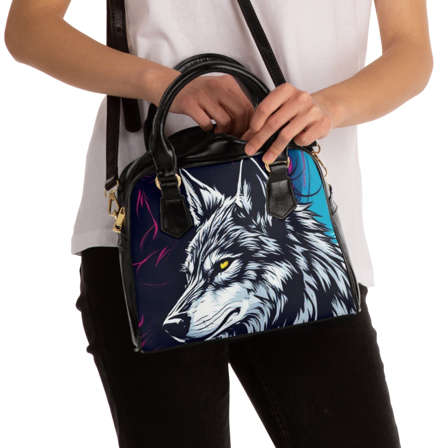 Wolf & Woman Art Handbag - Nature-Inspired Tote for Everyday Use, Great Gift for Animal Lovers and Fashion Enthusiasts