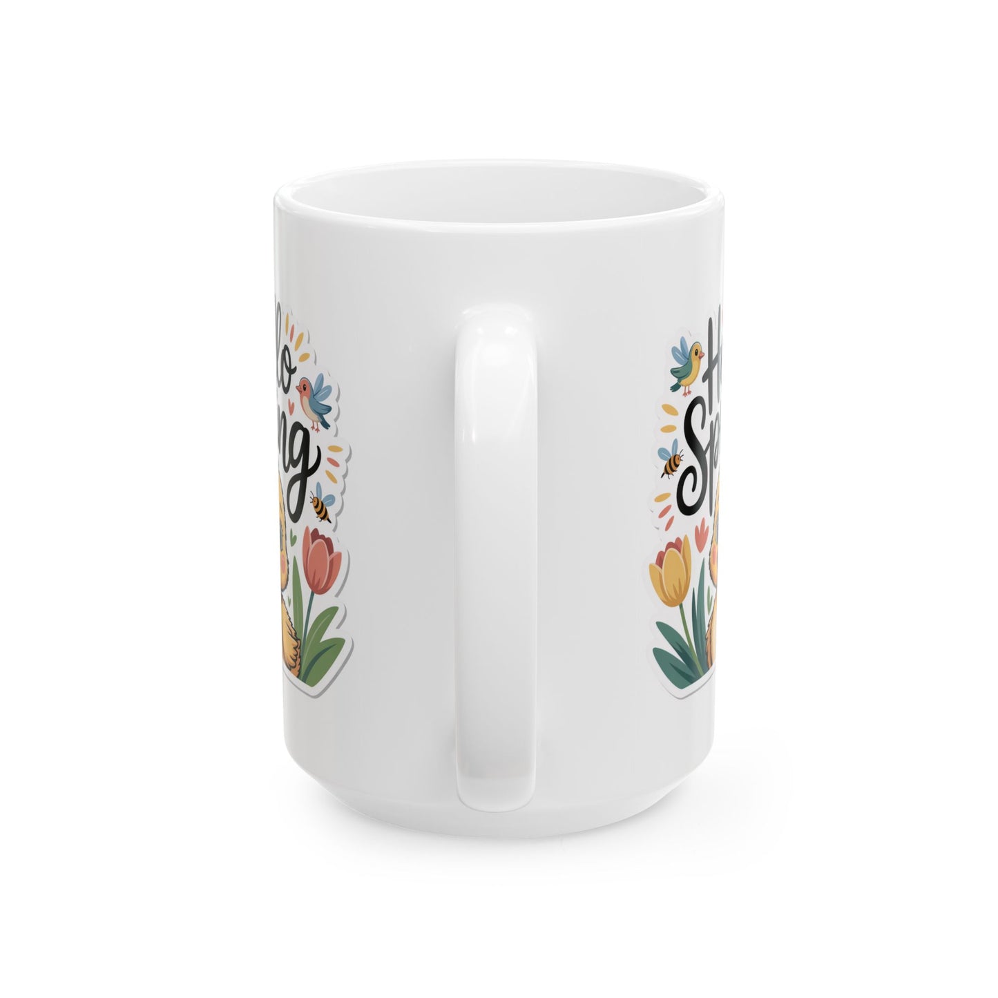 Spring Coffee Mug with Duckling and Floral Design, White Ceramic 15 oz Mug, Easter and Seasonal Drinkware- B0GKD2GRXY