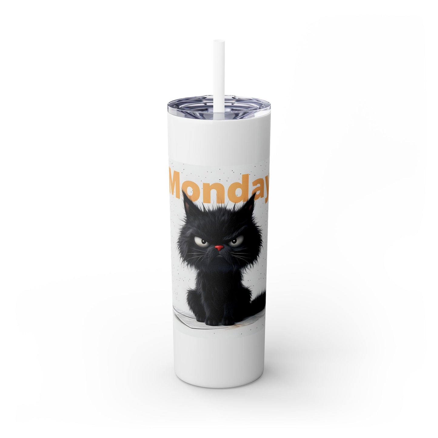 Funny Monday Cat Skinny Tumbler with Straw - 20oz Travel Mug