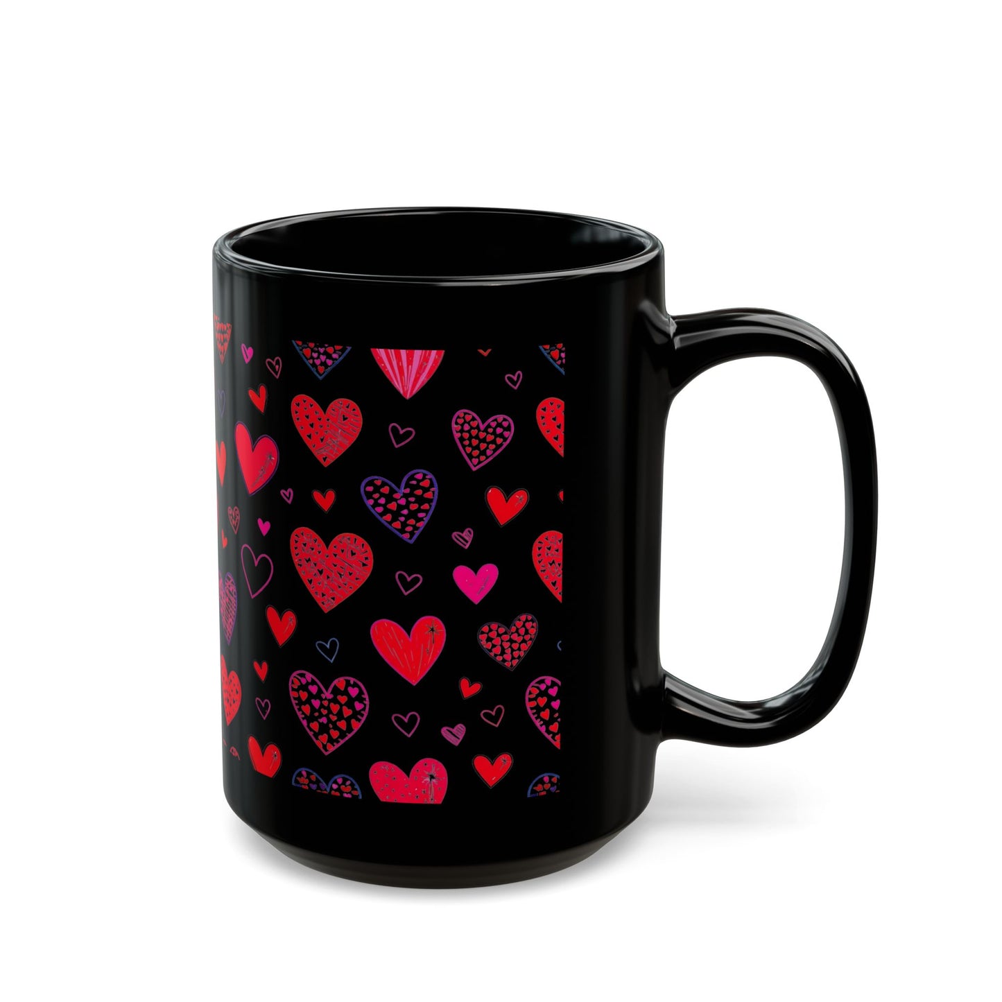 Valentine’s Day Coffee Mug – 15 oz Black Ceramic Mug with Red Heart Design Black Mug (15oz)- B0G62CFRK9
