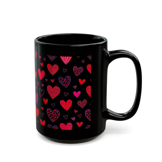 Valentine’s Day Coffee Mug – 15 oz Black Ceramic Mug with Red Heart Design Black Mug (15oz)- B0G62CFRK9