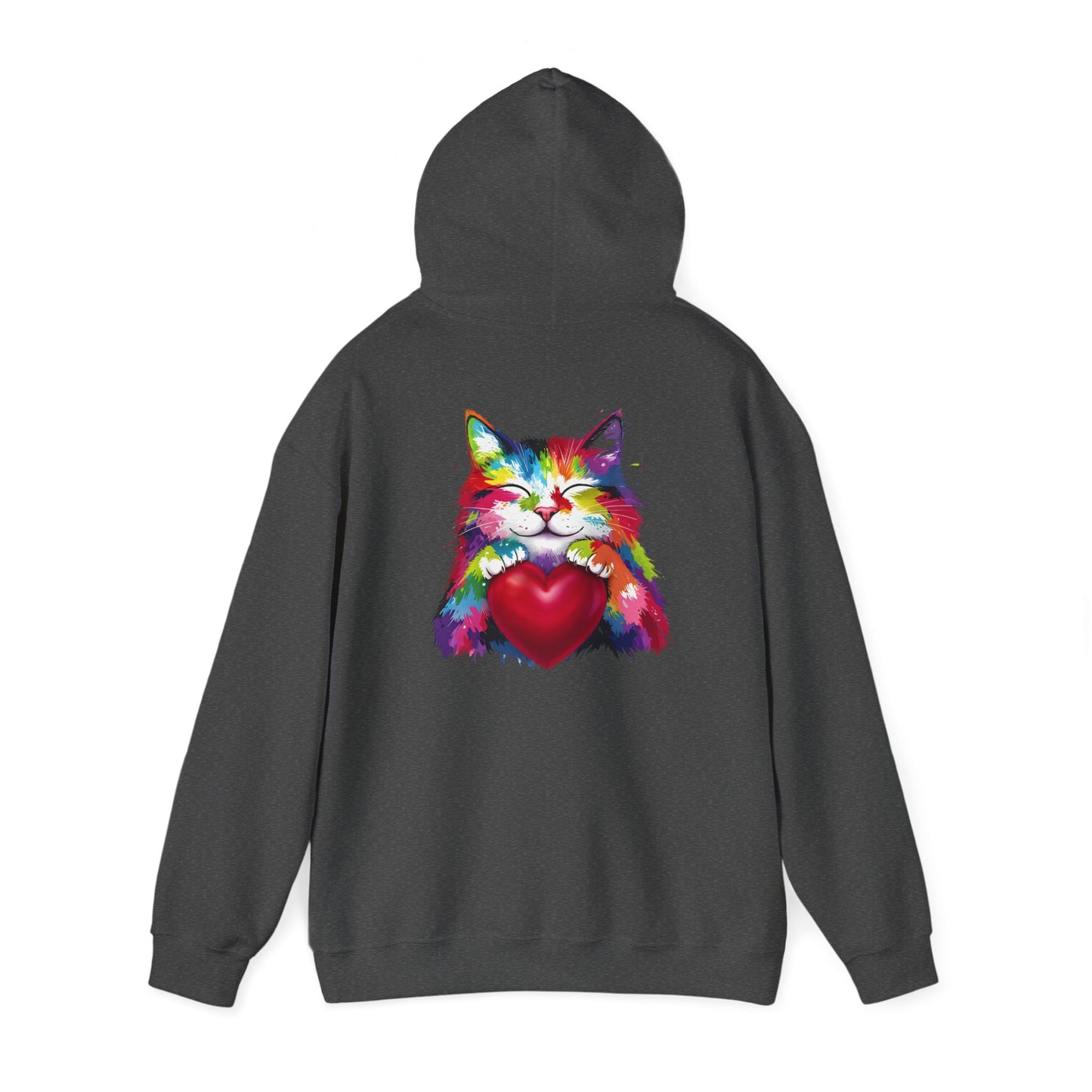 Colorful Cat Heart Hoodie - Cozy Unisex Sweatshirt for Cat Lovers