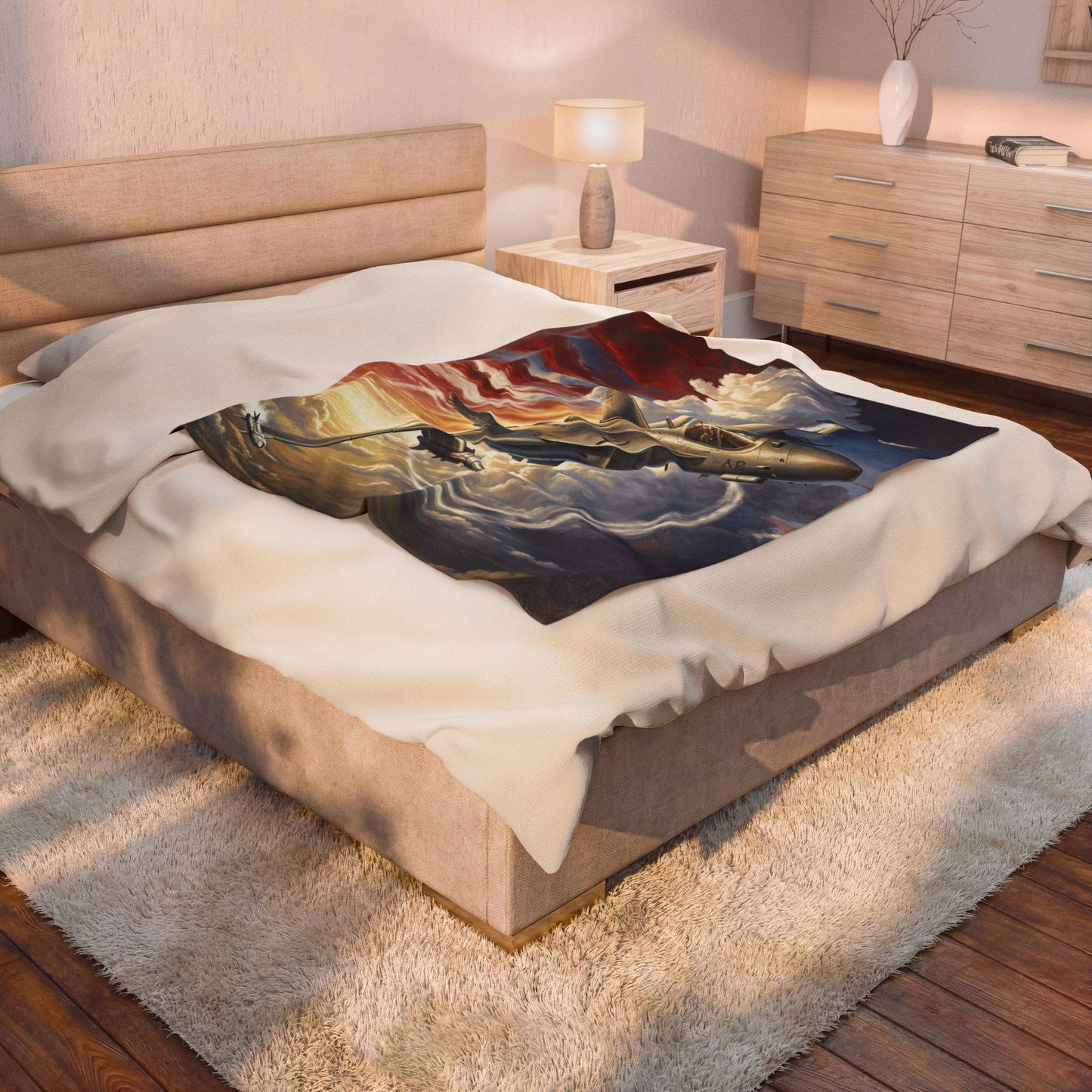 Fighter Jet Throw Blanket  – Military Aviation Patriotic Decor – Soft Plush Air Force Inspired Accent for Couch Bed Chair – by Lair Gadgets