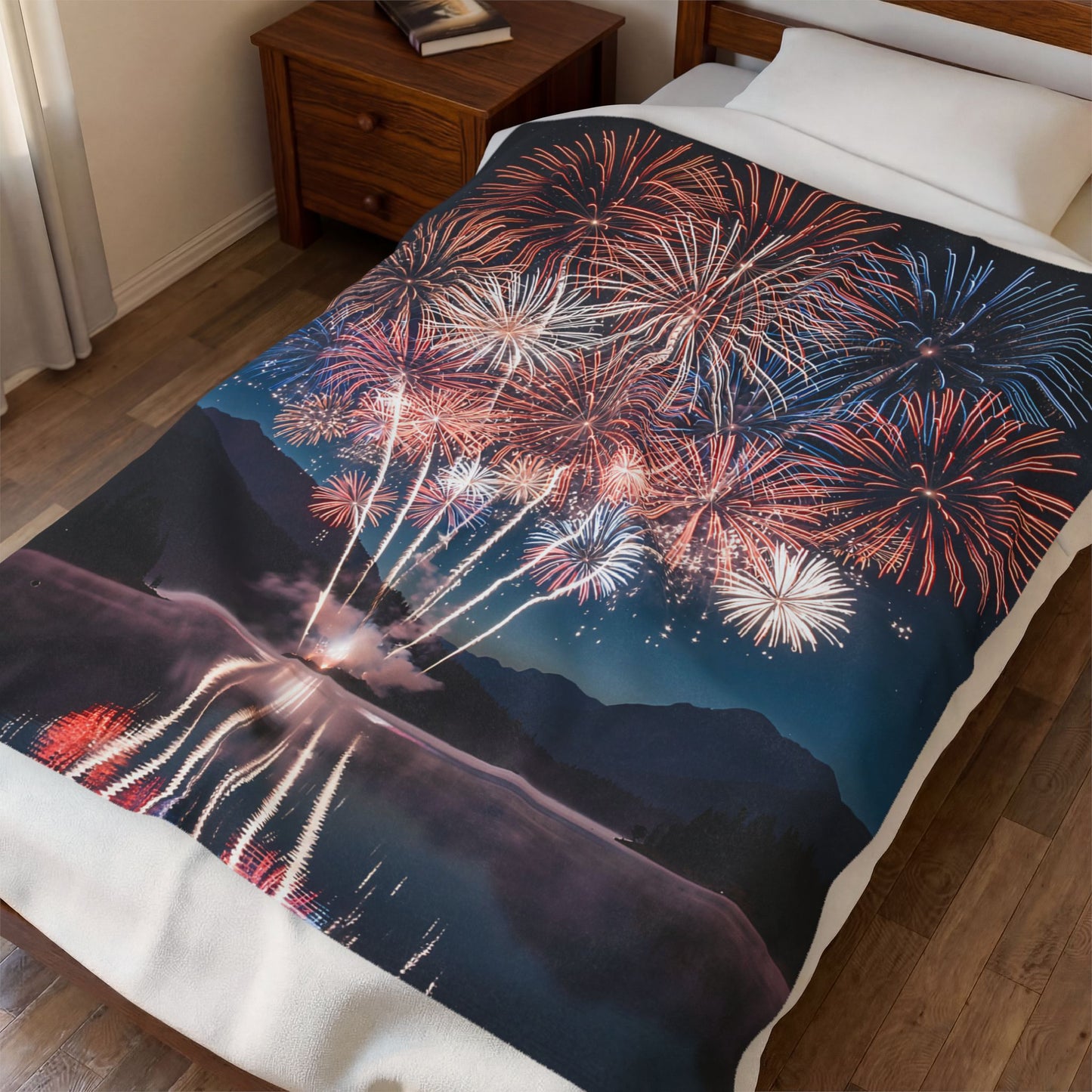 Fireworks Throw Blanket  – Patriotic Lake Celebration Decor – Soft Plush Americana Accent for Couch Bed Chair – by Lair Gadgets