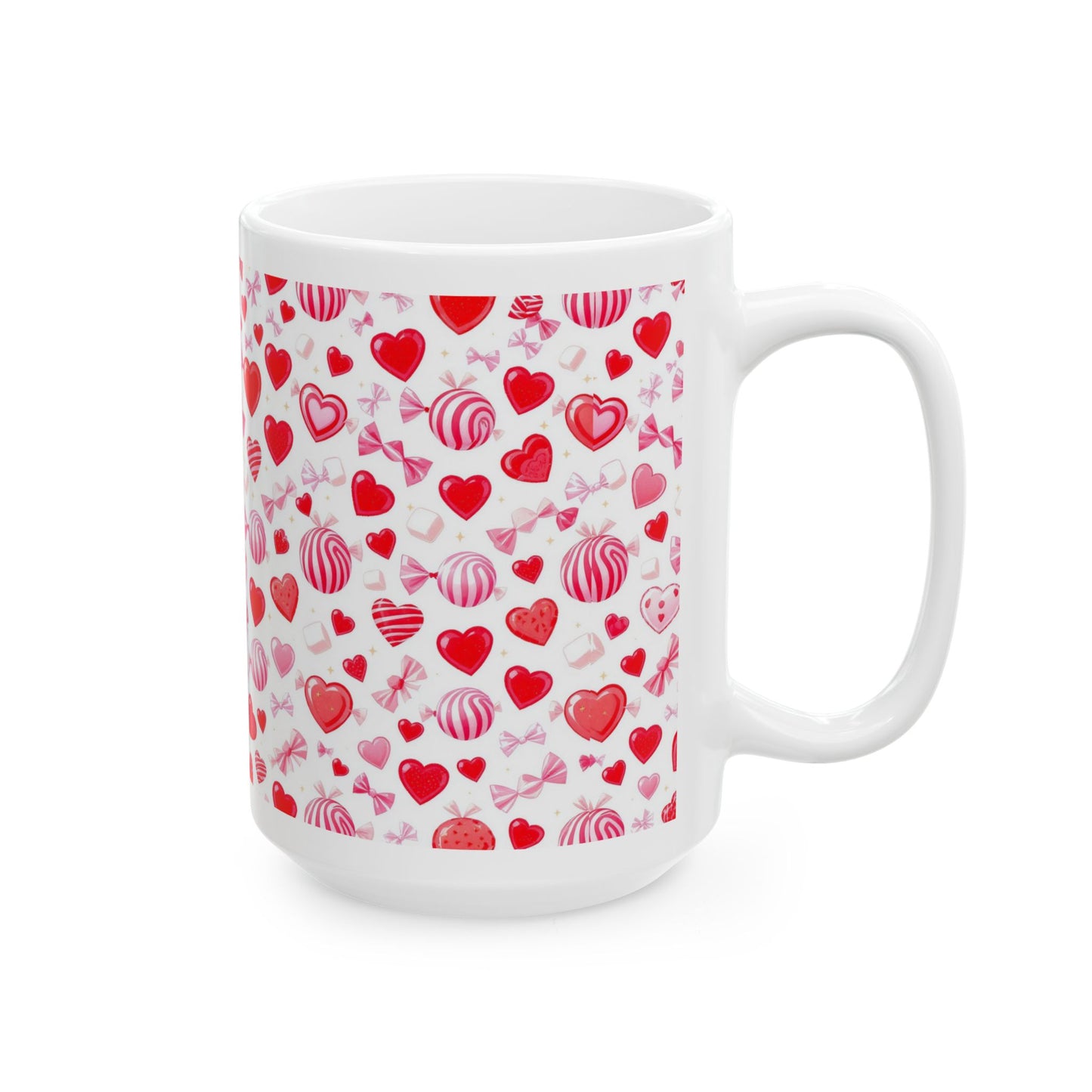 White Mug Red & Pink Heart Pattern Coffee Cup 15oz- Score 88