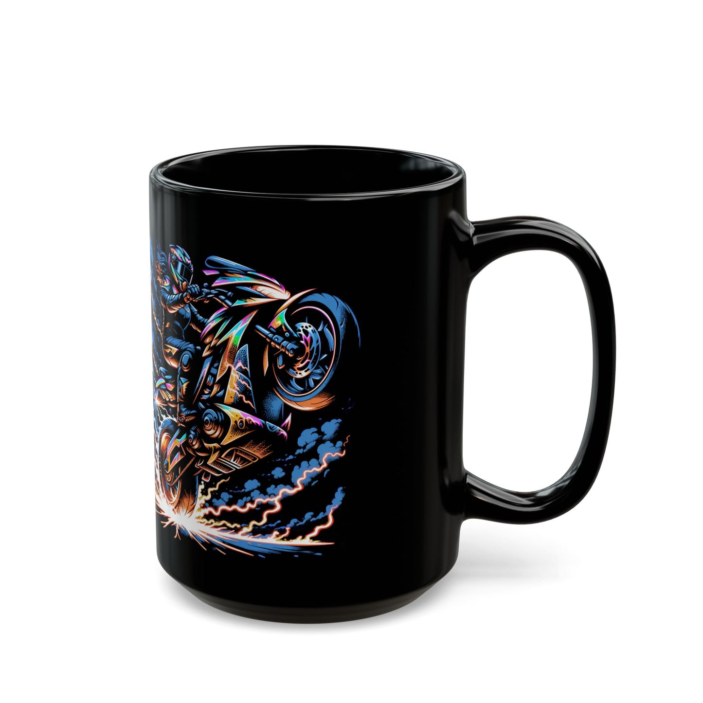 Motorcycle Rider Mug – Black Ceramic Coffee Cup for Bikers, Sportbike Enthusiasts and Garage Decor Fans – 15oz – by Lair Gadgets
