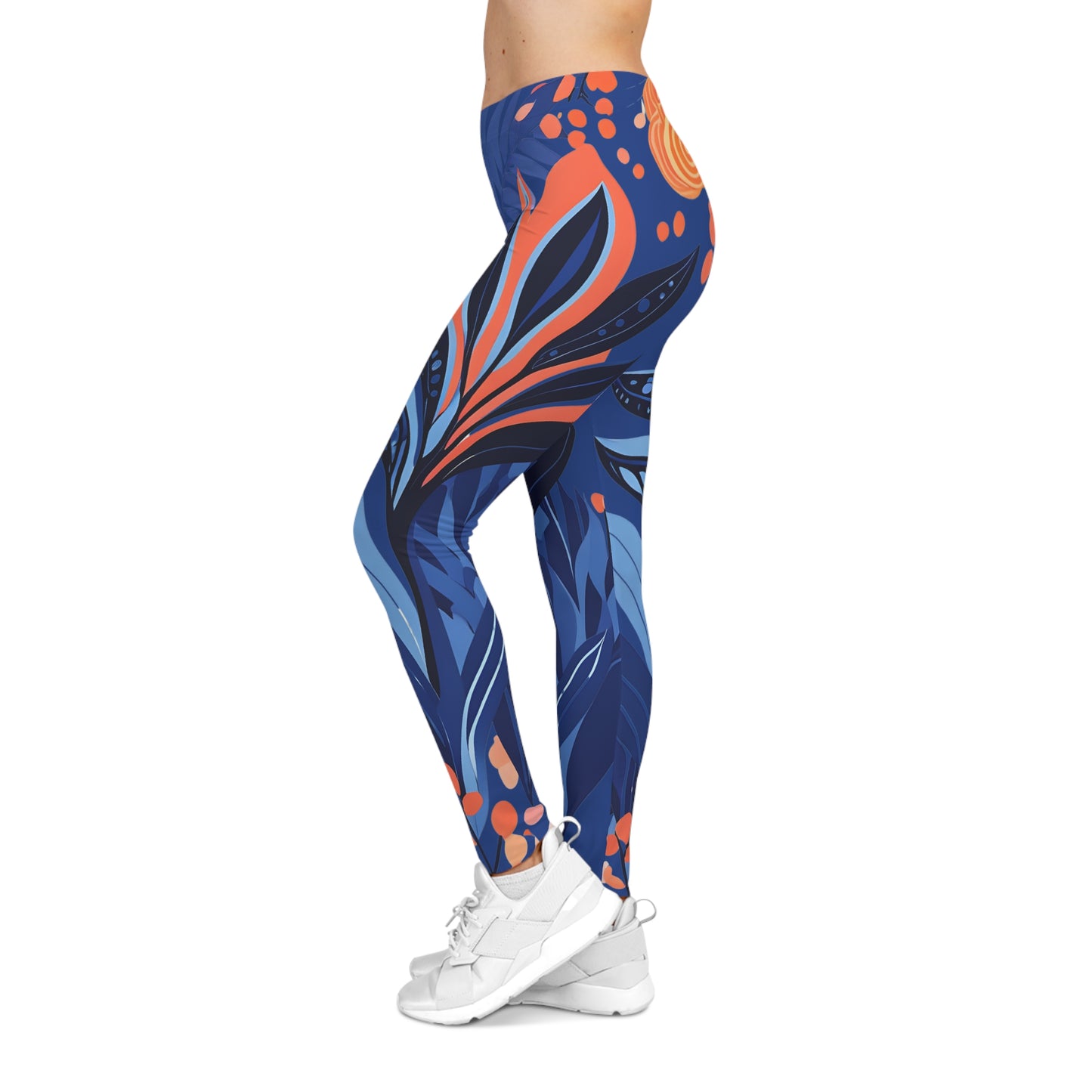 Blue Tropical Floral Women Casual Leggings - Colorful Yoga & Lounge Wear