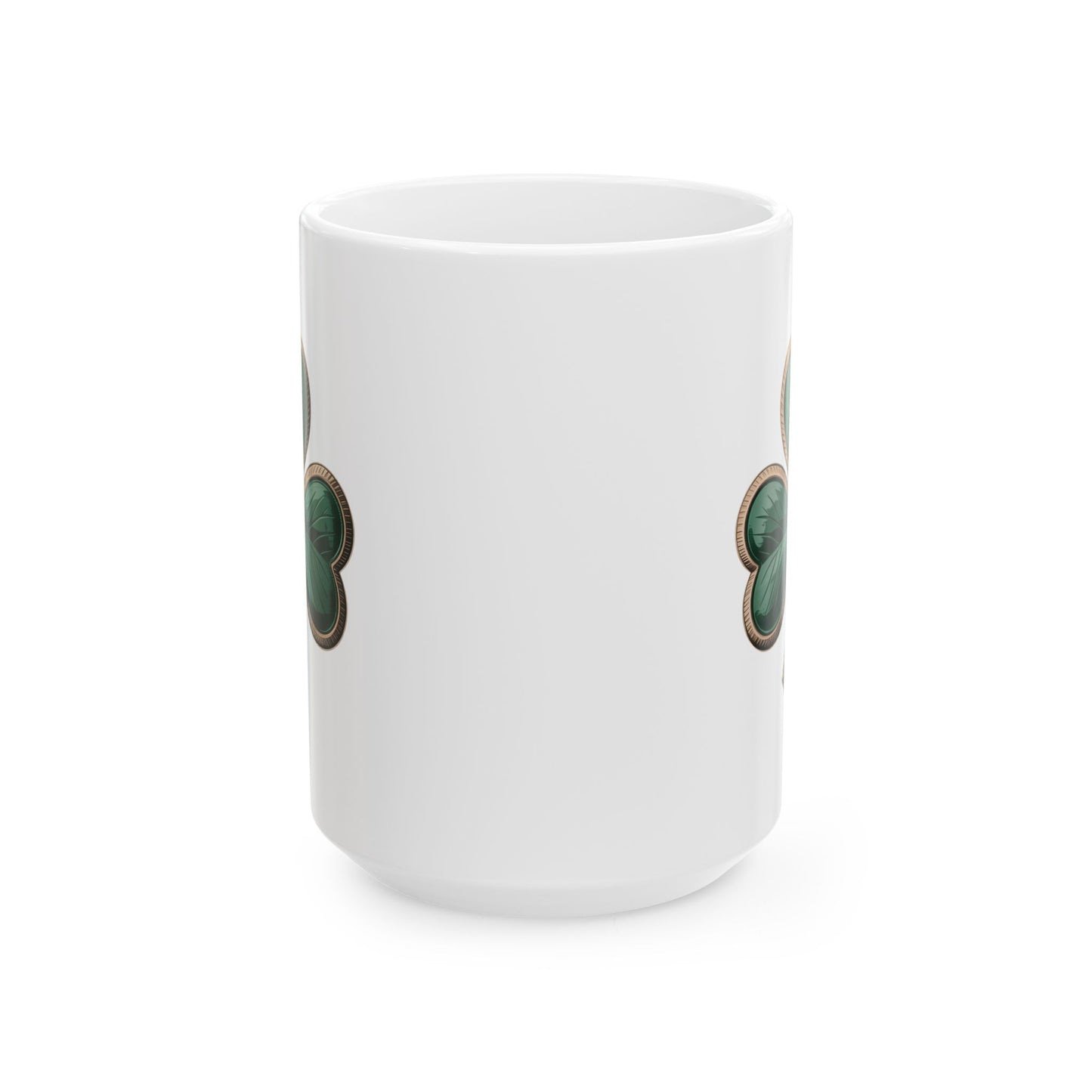 Shamrock on White Ceramic Mug, (15oz)