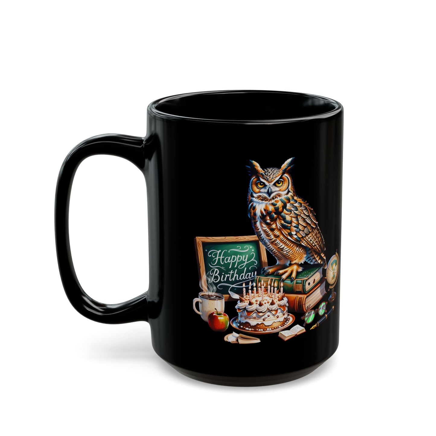 Teacher Owl birthday Black Mug (11oz, 15oz)