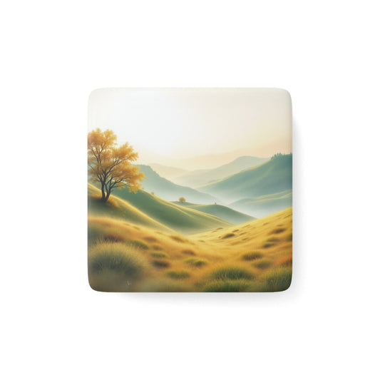 Serene Landscape Porcelain Magnet, Nature-Inspired Square Decor for Home Fridge