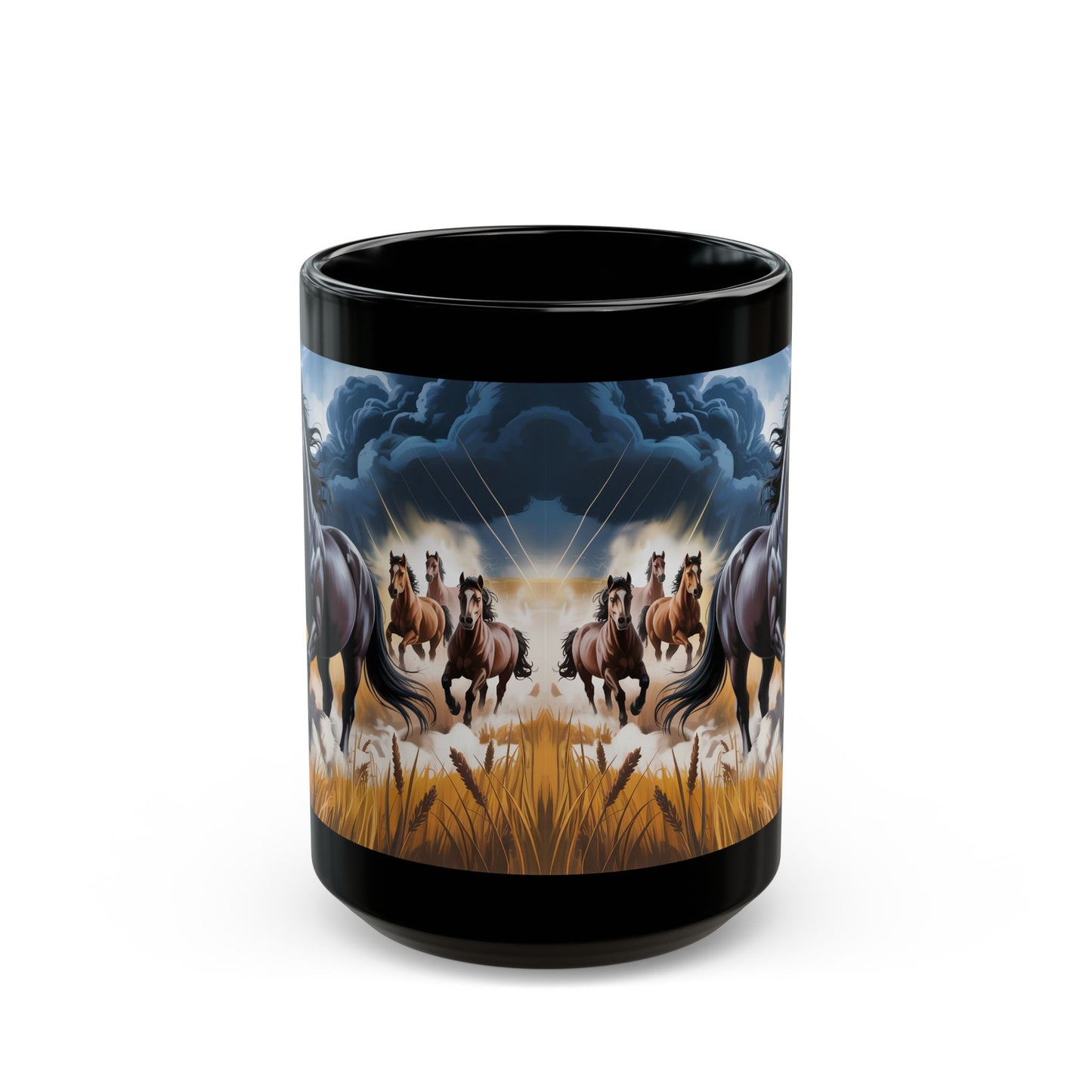 Horse Coffee Mug Running Stallion Herd Black Ceramic 15oz Gift for Horse Lovers by Lair Gadgets