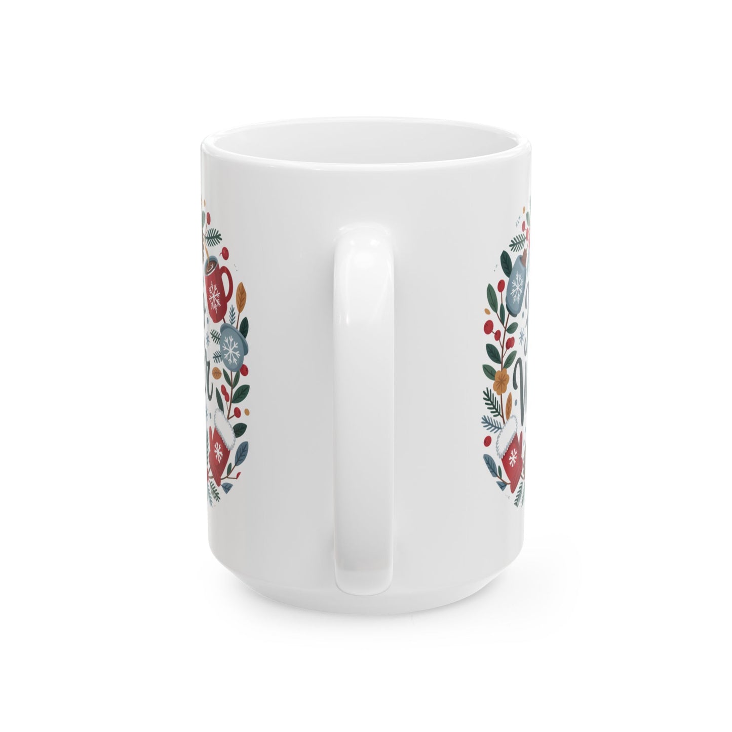 Hello Winter Mug by Lair Gadgets – 15 oz White Ceramic Coffee Cup with Festive Seasonal Wreath Design