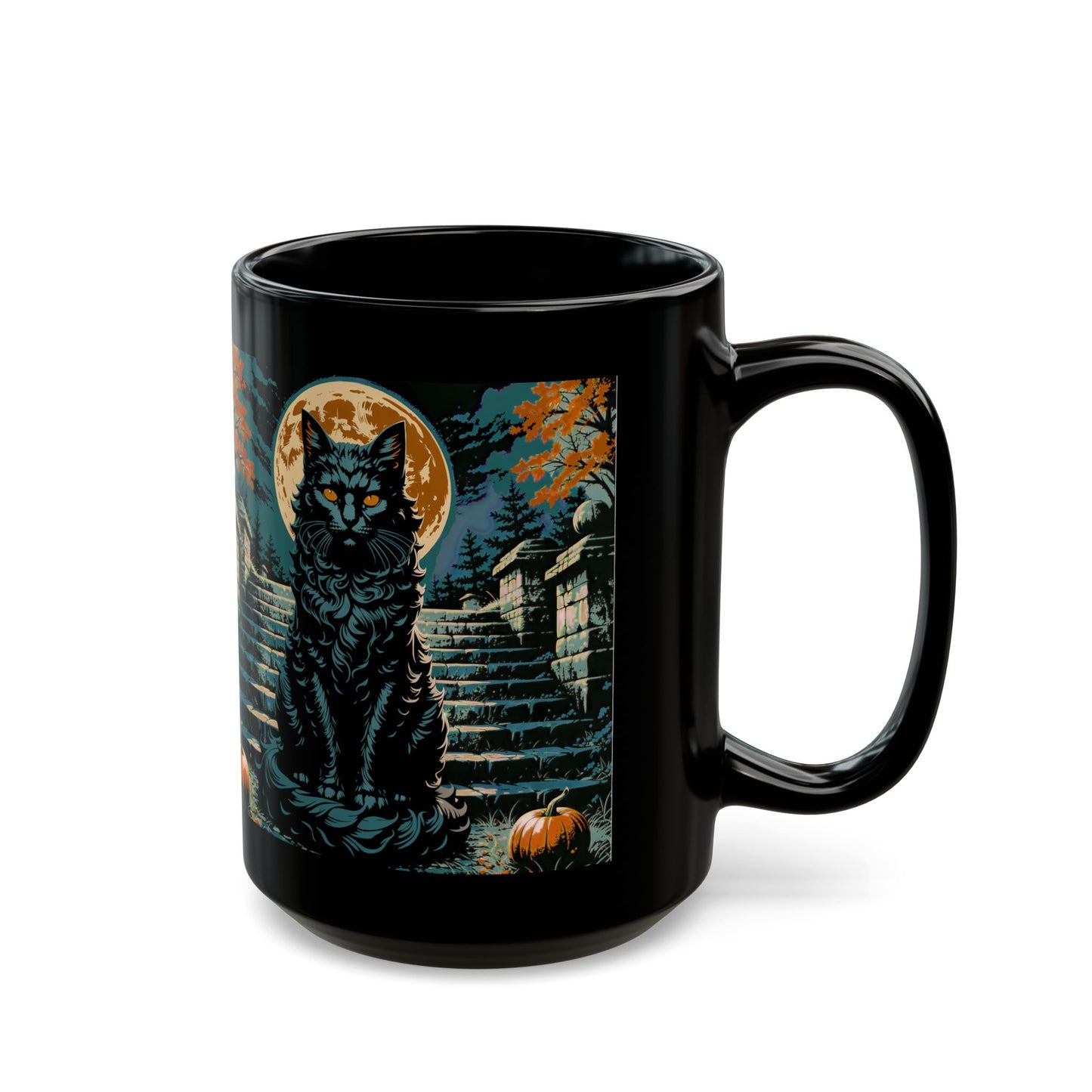 Halloween Black Cat Full Moon best staircase Black Mug (15oz)