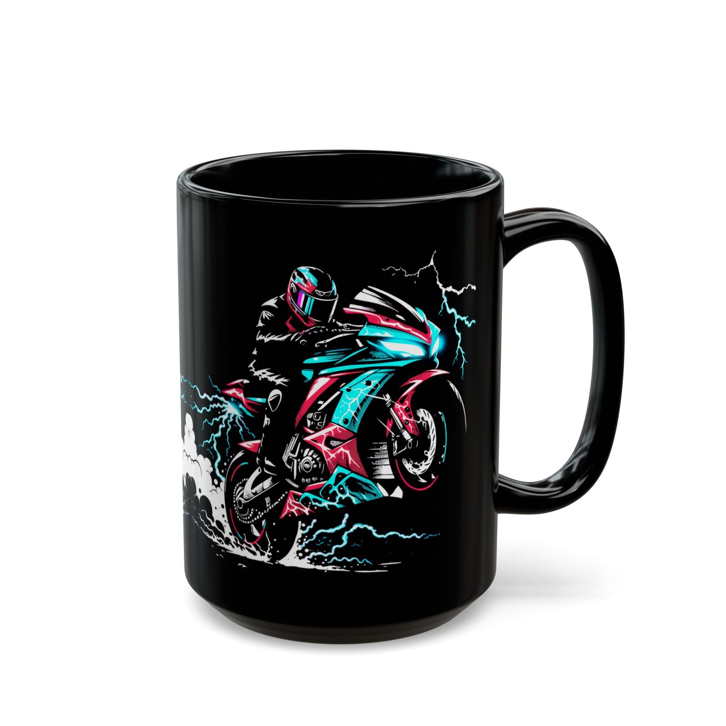Red and Teal Sport Bike Black Mug (11oz, 15oz)