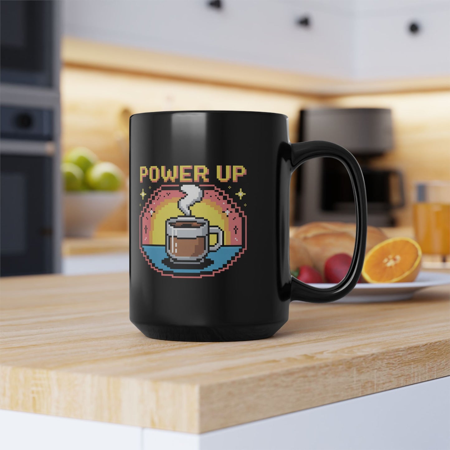 Pixel Art Coffee Mug | Power Up Design | Retro Gamer Gift | Coffee Lover's Mug | Unique Kitchenware | Birthday, Holiday Present