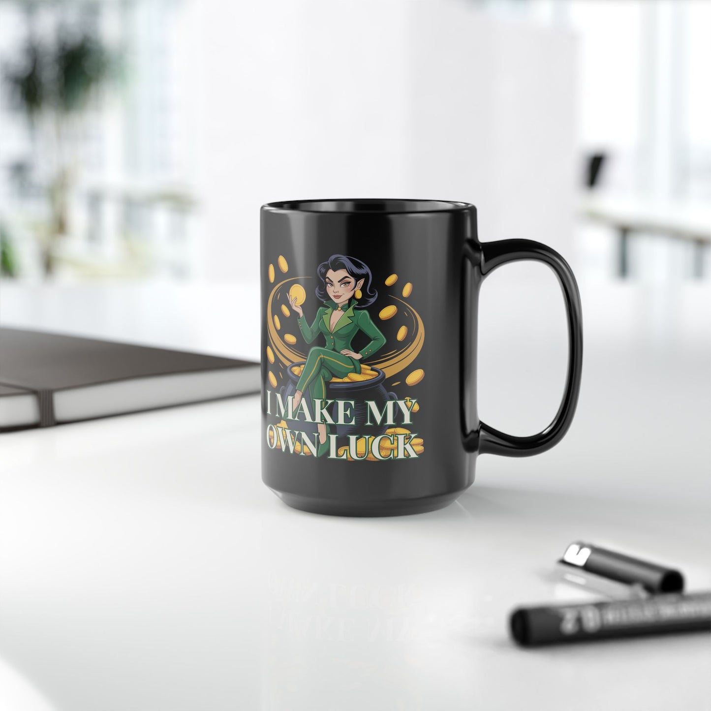 I make my own luck Black Mug (15oz)