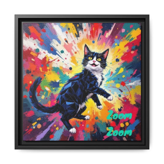 Framed Canvas Cat Artwork, Colorful Matte Print for Home Decor, Perfect Housewarming Gift for Cat Lovers