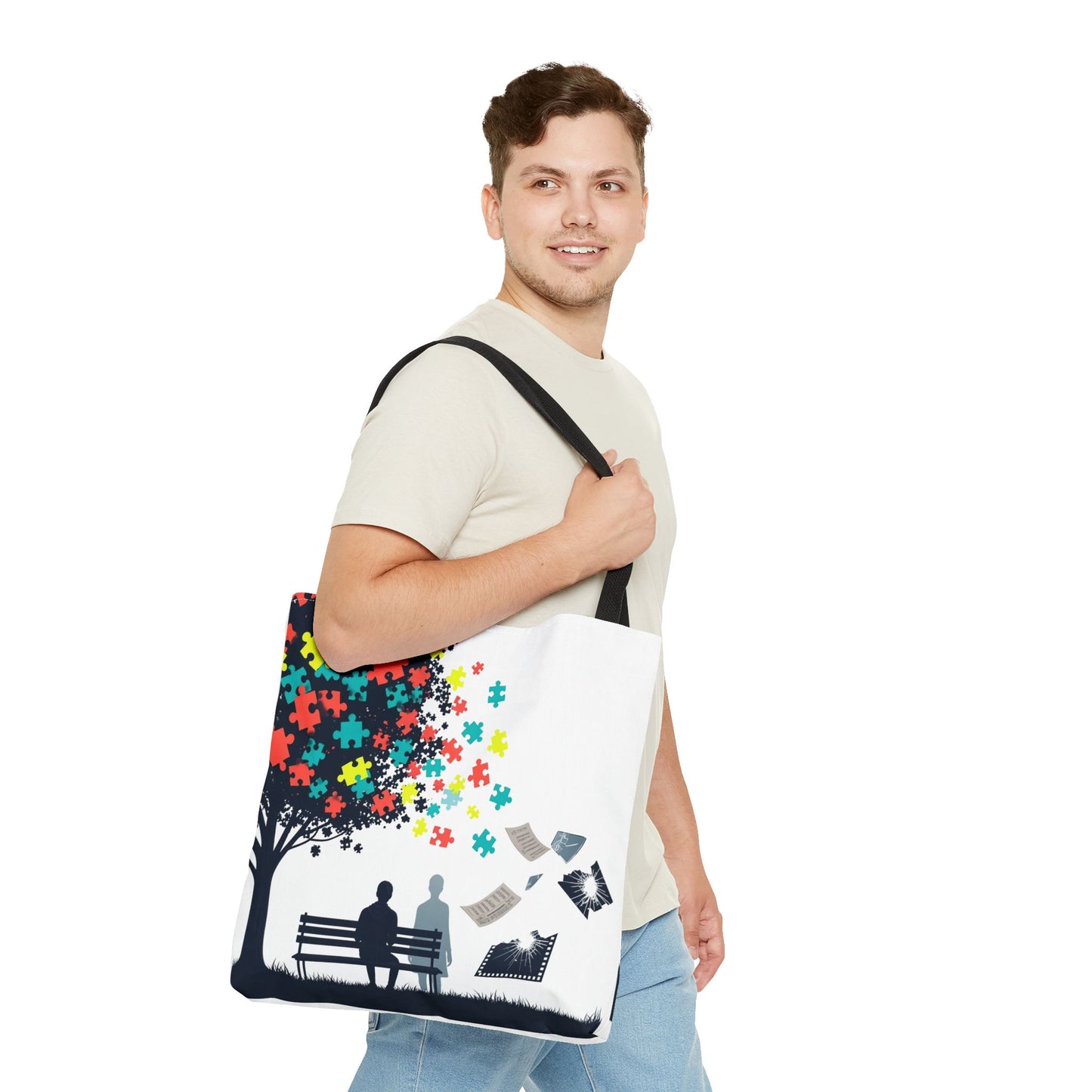 Colorful Puzzle Tree Tote Bag, Vibrant Art Carry Bag, Spring Gift, Fun Shopping Bag, Eco-Friendly Tote, Unique Design