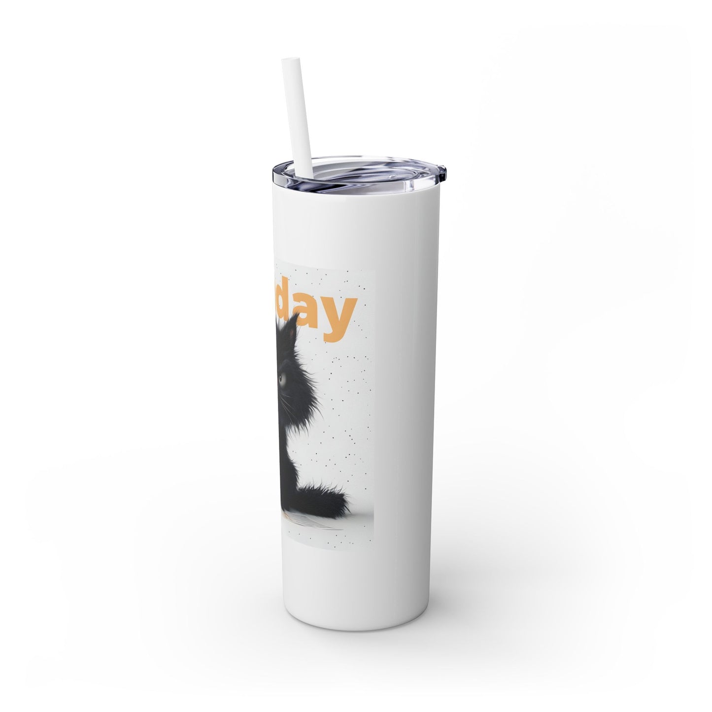 Funny Monday Cat Skinny Tumbler with Straw - 20oz Travel Mug