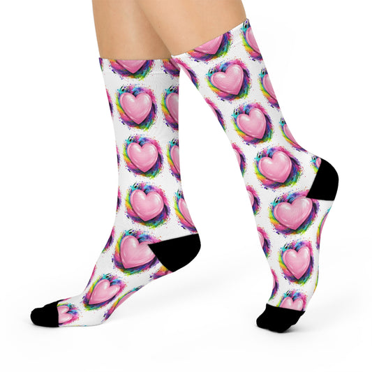 Colorful Heart Pattern Cushioned Crew Socks for Comfort and Style