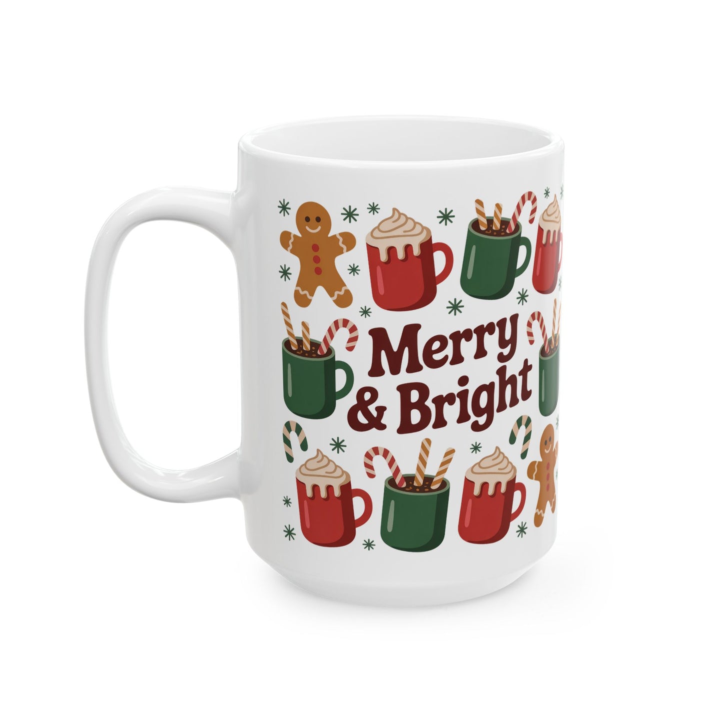 Merry & Bright Holiday Ceramic Mug, Gift for Coffee Lovers, Christmas Mug, Festive Tea Cup, Holiday Gatherings