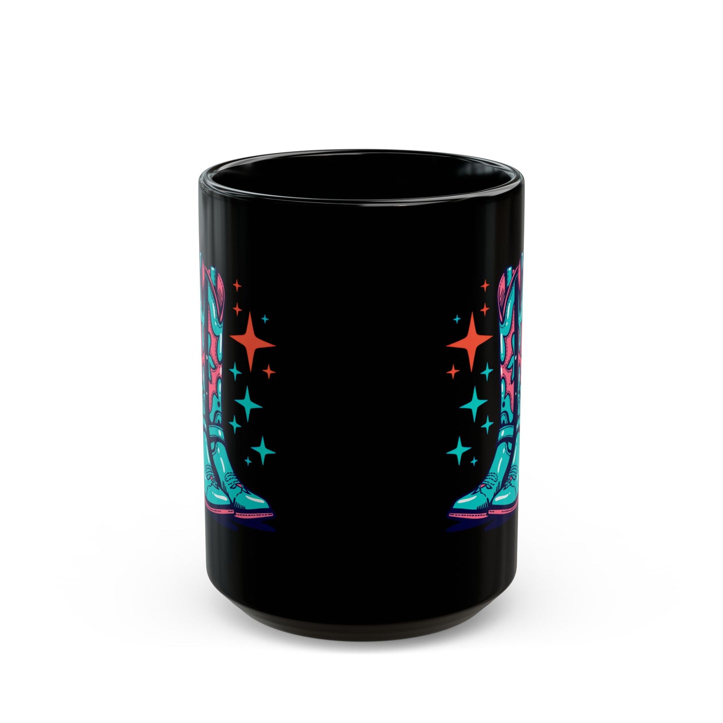 Sparkle teal Cowgirl Boots Black Mug (15oz)