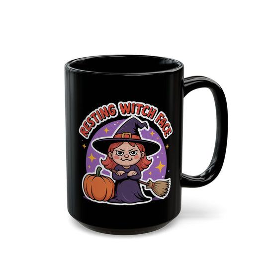 Resting Witch Face Mug Funny Halloween Witch 15oz Black Ceramic