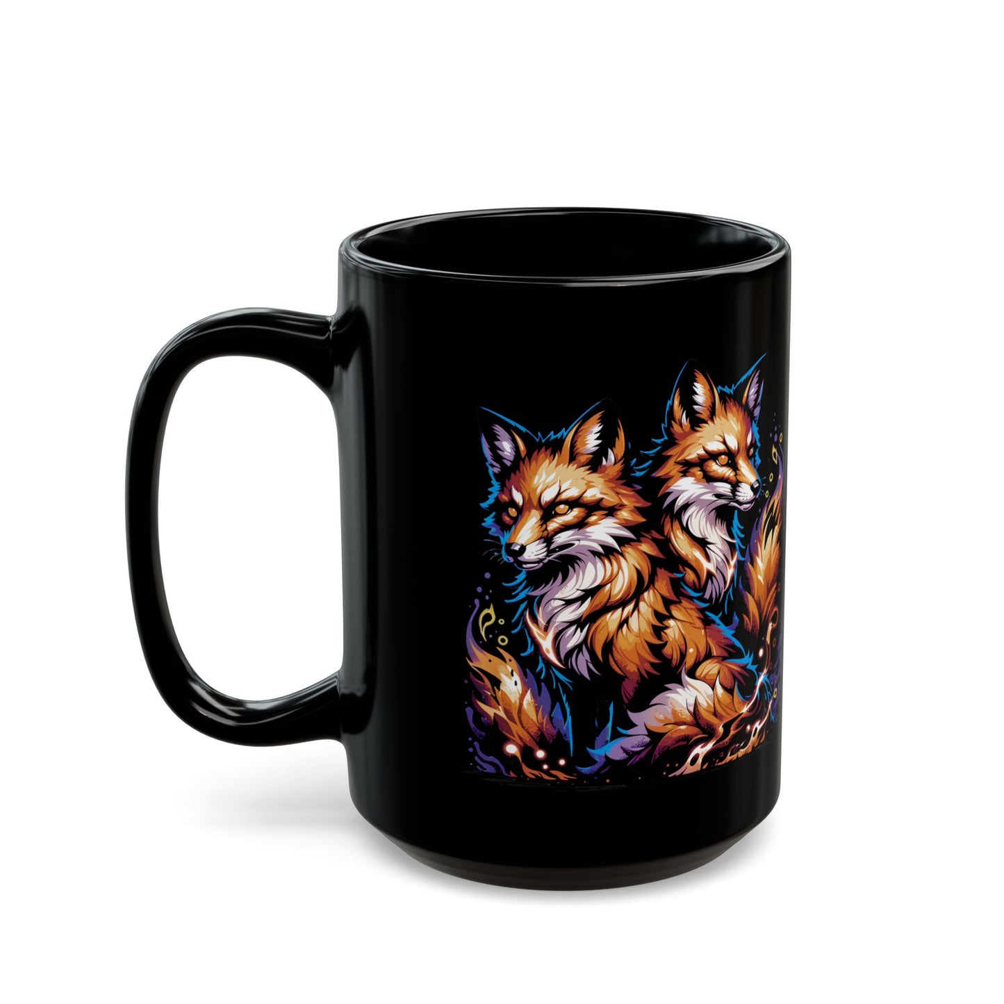 Fox Pair Coffee Mug Woodland Animal Duo Design Black Ceramic 15oz Nature Gift by Lair Gadgets
