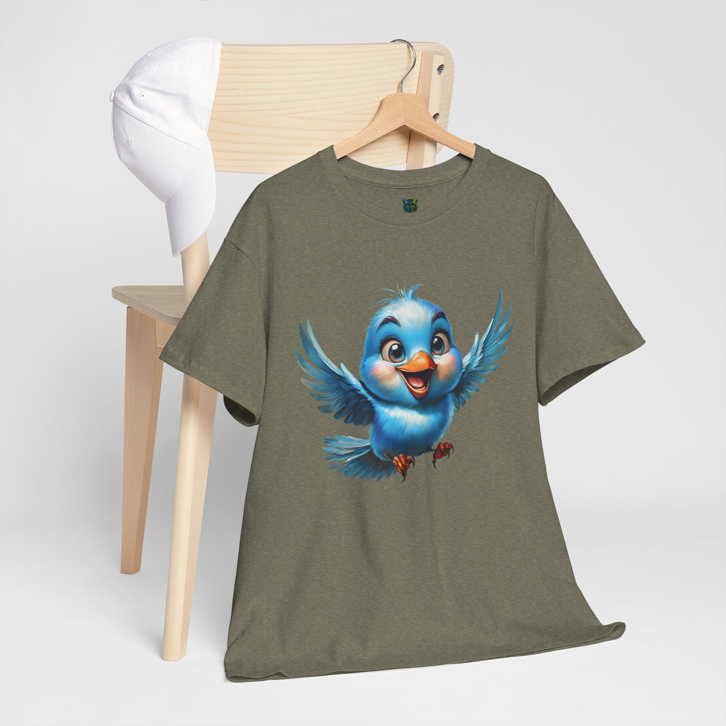 Playful Bluebird  Heavy Cotton Tee - Perfect for Nature Lovers & Everyday Wear