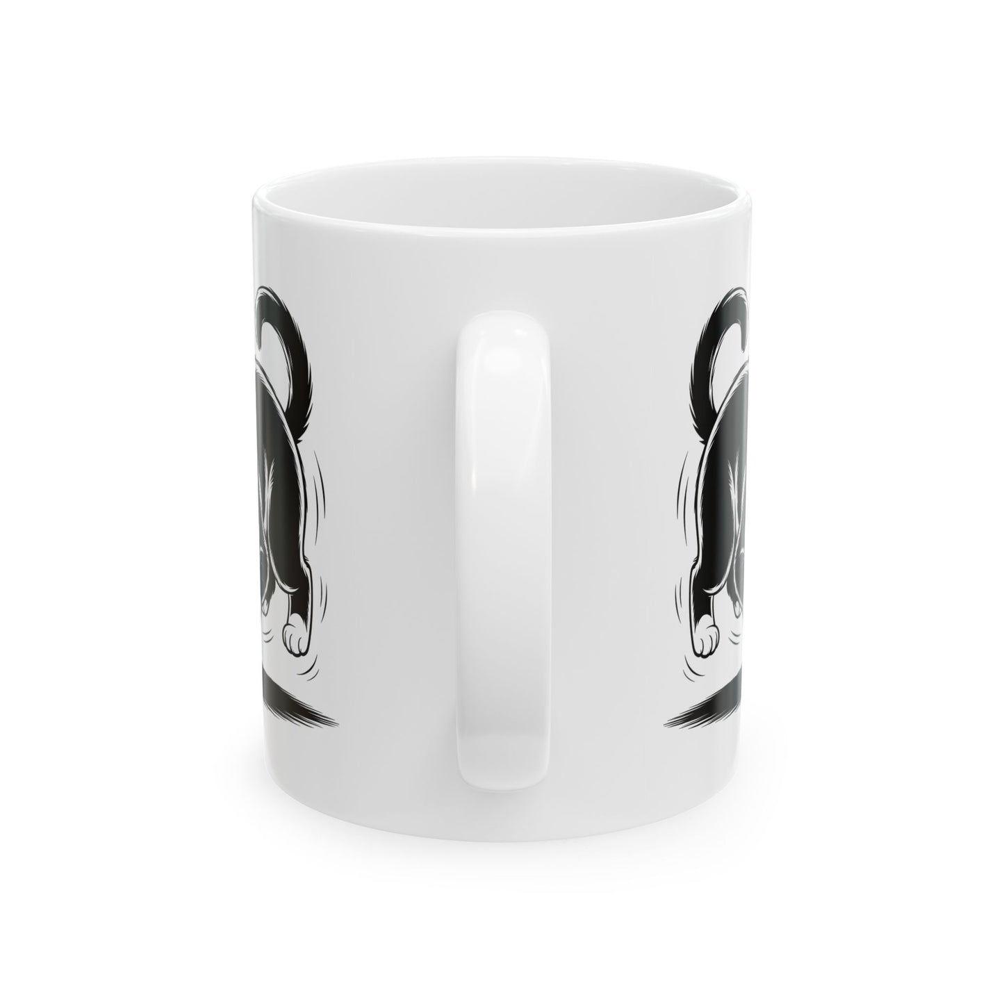 Cute Cat Coffee Mug Ceramic – Playful Tuxedo Kitten with Spring Toy Design – Cat Lover Gift