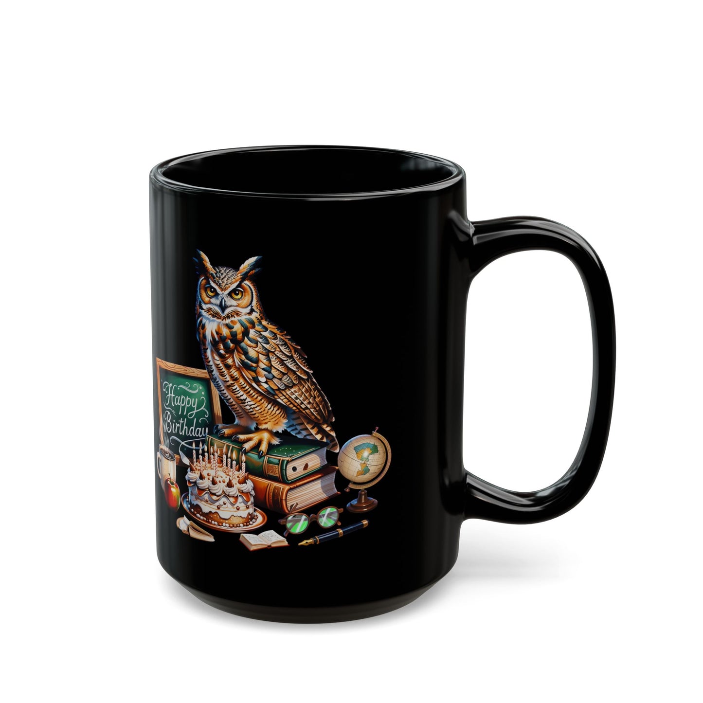 Teacher Owl birthday Black Mug (11oz, 15oz)