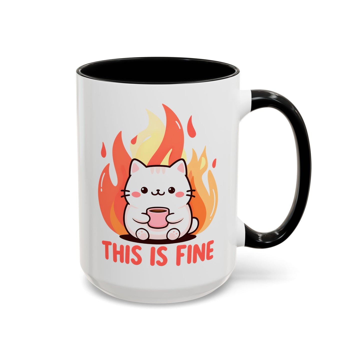 Cute Cat This Is Fine Coffee Mug - Accent Design  15oz