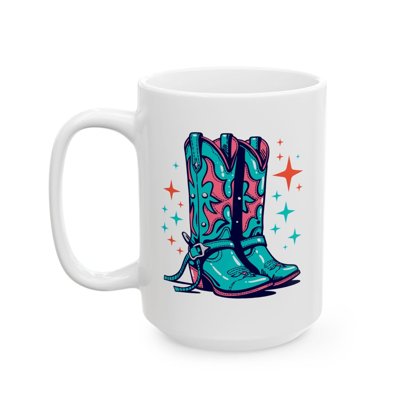 Sparkle Teal Cowgirl boots Ceramic Mug, (11oz, 15oz)