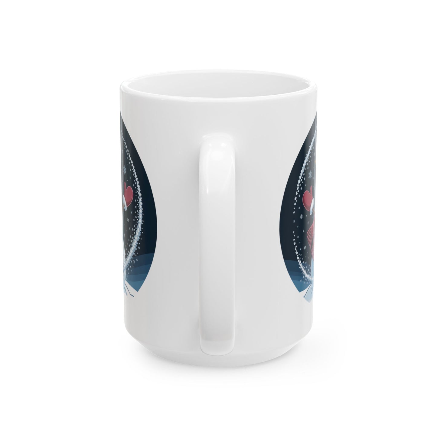 Snowy Cheer Snowman Mug by Lair Gadgets – 15 oz White Ceramic Coffee Cup with Festive Winter Scene