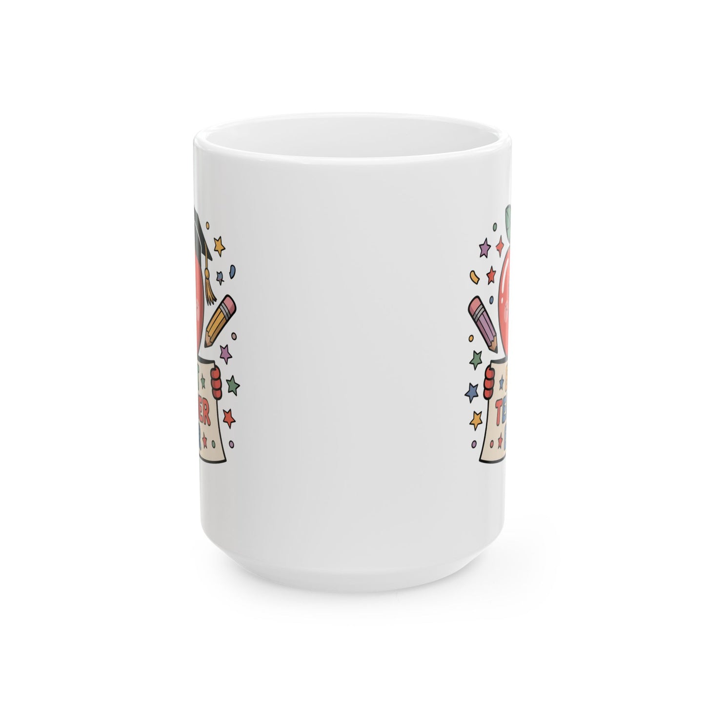 Best Teacher Ever Apple Character Coffee Mug 15 oz – Teacher Appreciation Gift Mug by Lair Gadgets