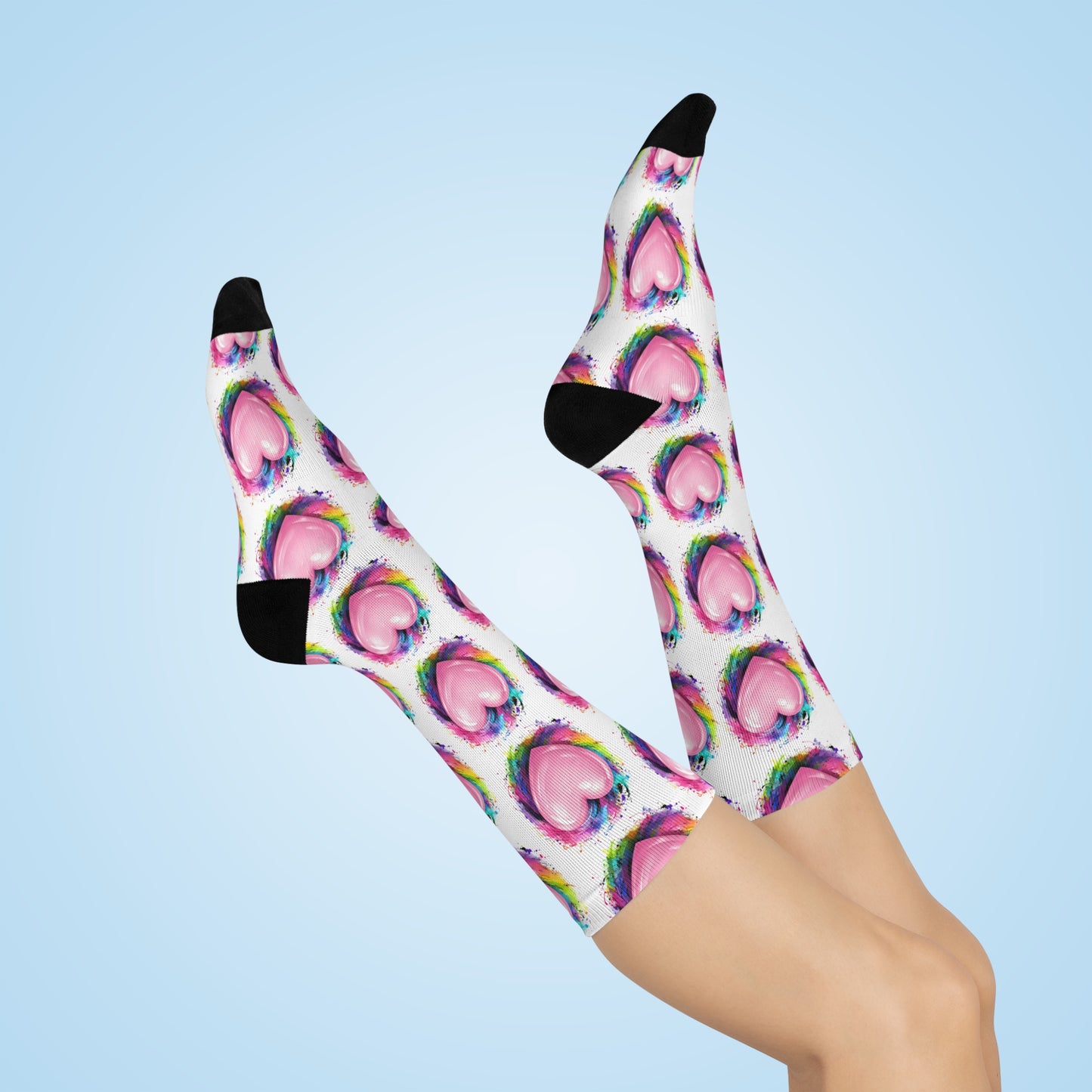 Colorful Heart Pattern Cushioned Crew Socks for Comfort and Style