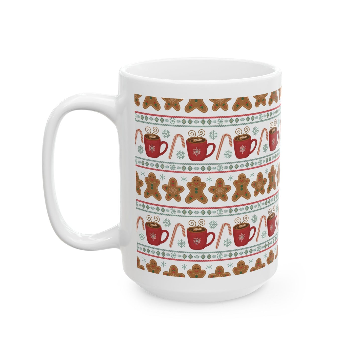 Festive Gingerbread Ceramic Mug - Holiday Hot Cocoa Cup, Christmas Gift, Warm Beverage Mug, Winter Drinkware, Seasonal Coffee Mug