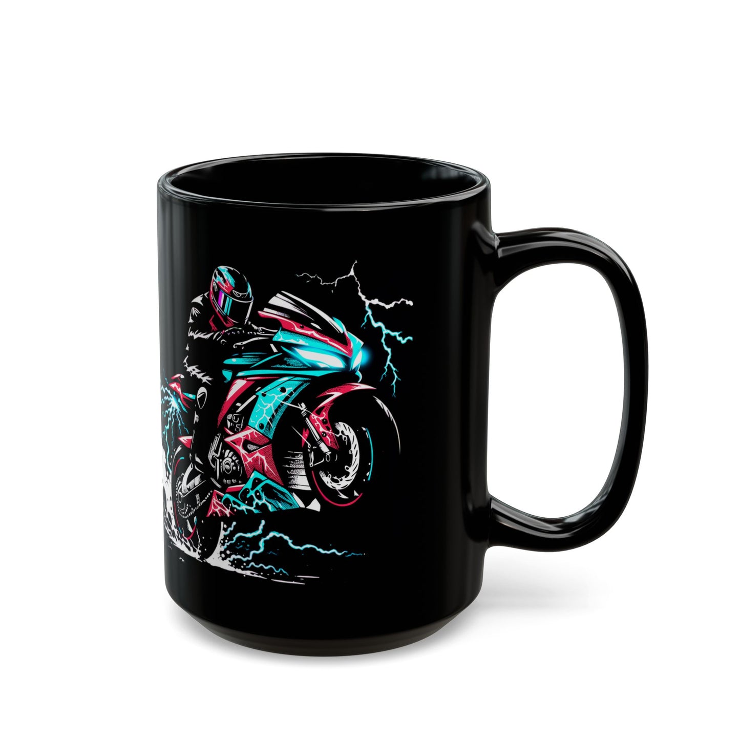 Red and Teal Sport Bike Black Mug (11oz, 15oz)