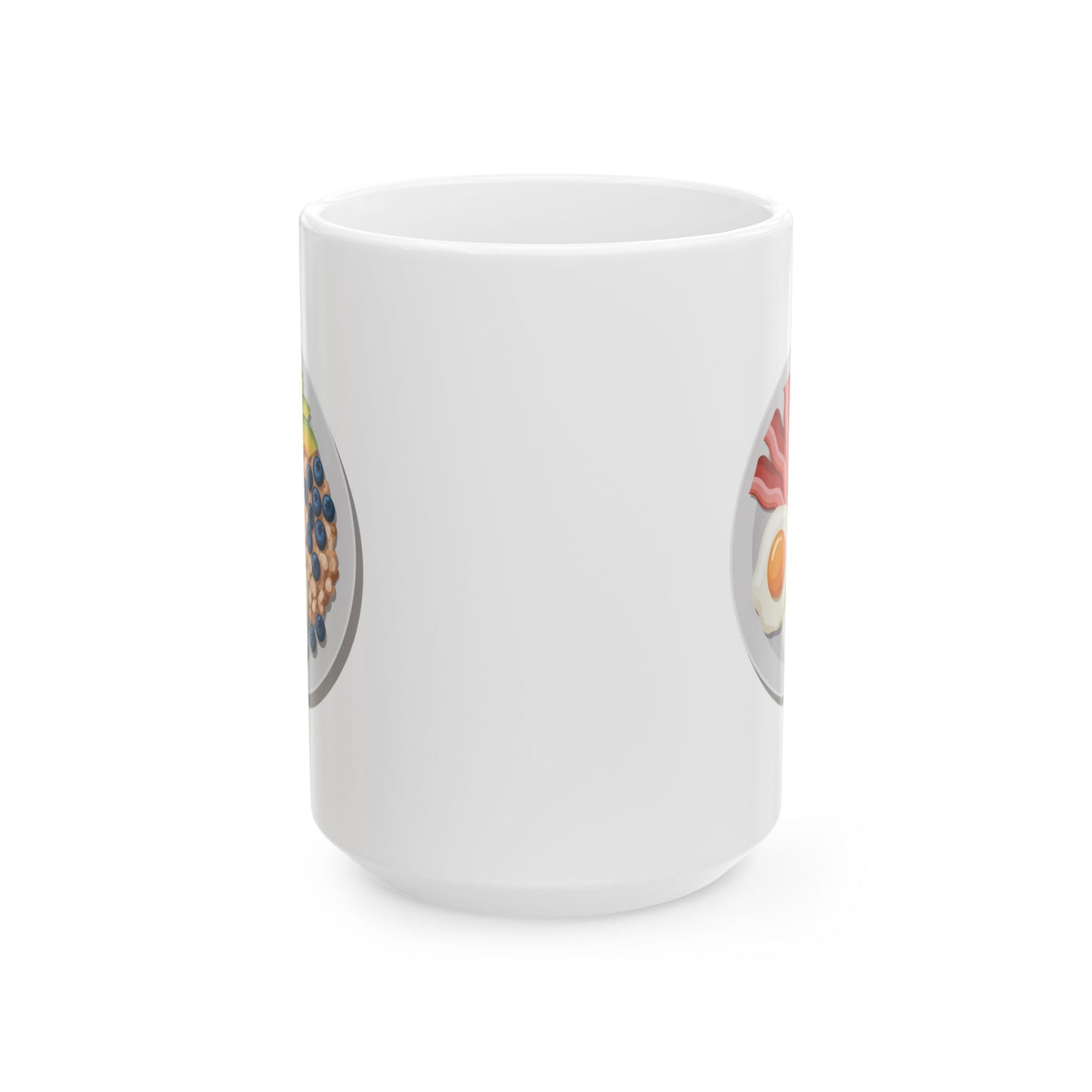 Breakfast Plate Ceramic Mug — Cute Sunny Side Eggs & Berries Coffee Cup (15oz)